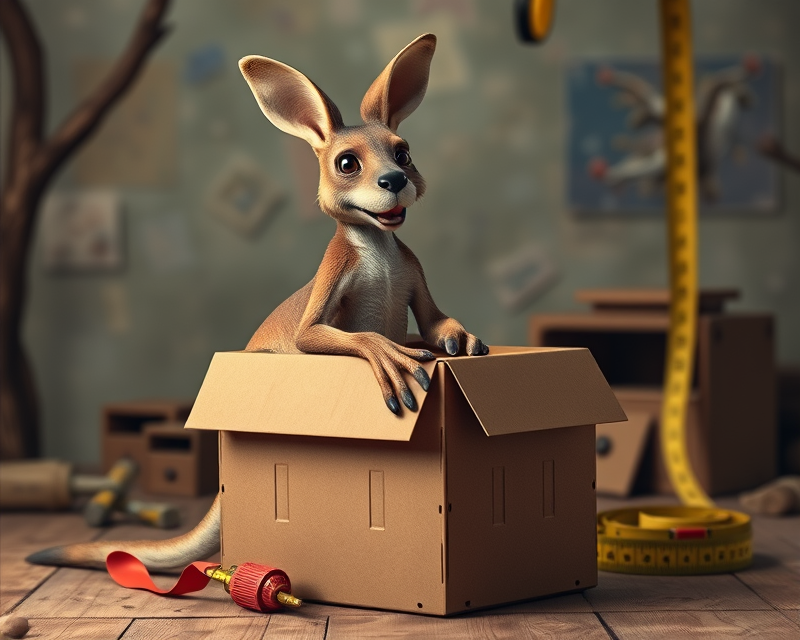 kangaroo, box, mickey mouse, tape measure